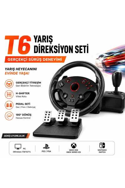 instatech Yarış Direksiyon Seti T6 | 180° Dönüş, Titreşimli, Vites Kolu + 3 P...