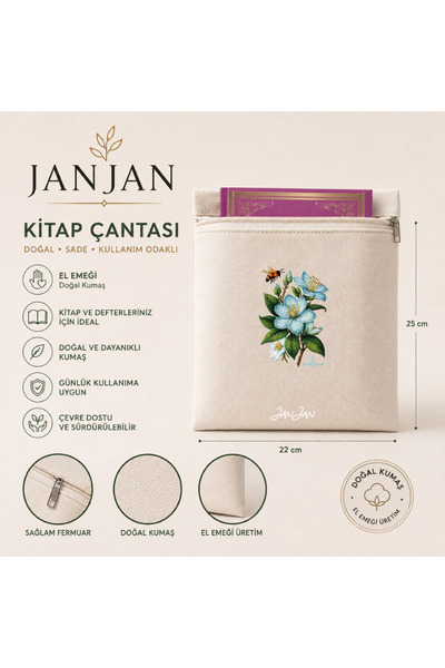 JANJAN Natural Fabric Book Cover,Washable Book Cover,Zippered Book Cover,Book...