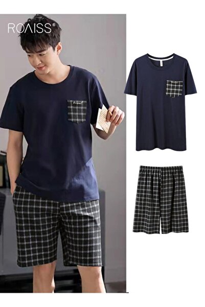 ROAISS Men 2PCS Summer Pajamas Outfit, Soft Checkered Loungewear Set with Sho...