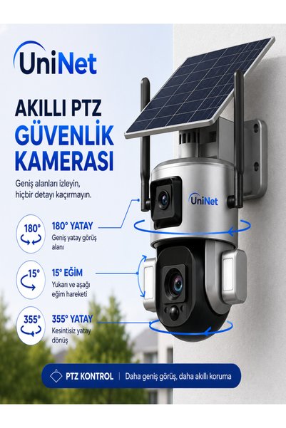 uninet 10X Optik Zoom 4G SIM Kartlı Solar Güvenlik Kamerası Çift Kameralı Gün...