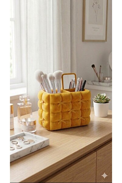 ÜÇ BOYUT ATÖLYE Aesthetic Quilted Plastic Makeup Organizer with Bows