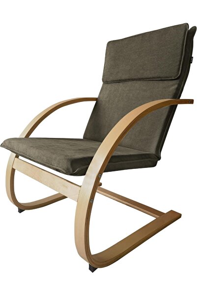 Generic Birch Wood Relaxing Chair With Chenille Fabric Seat, Brown