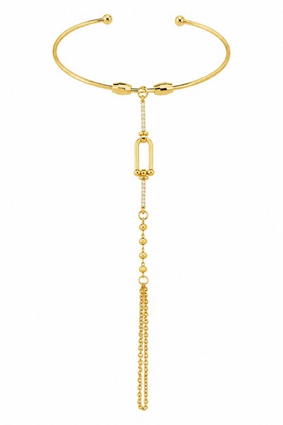 FIERA JEWELRY Women's Gold Color Steel Stone Detailed Handcuff Shahmeran Bracelet – Adjustable Elegant Design