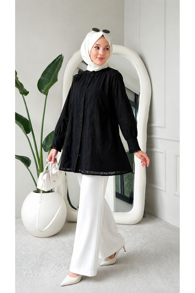 comstar Women's Premium Scallop Lace Black Hijab Shirt