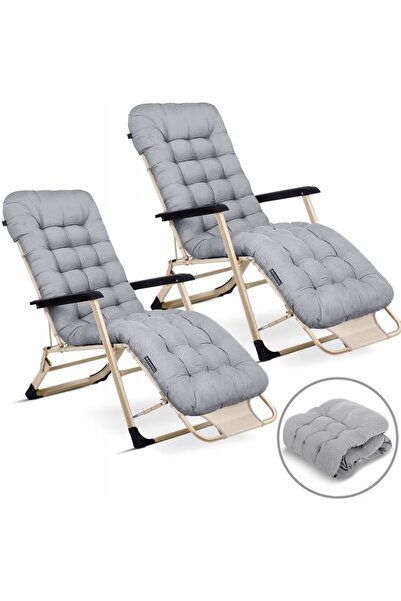 SOFOTEL Set 2 sezlonguri pliabile ChillWell Luxury Gri pentru plaja sau gradi...