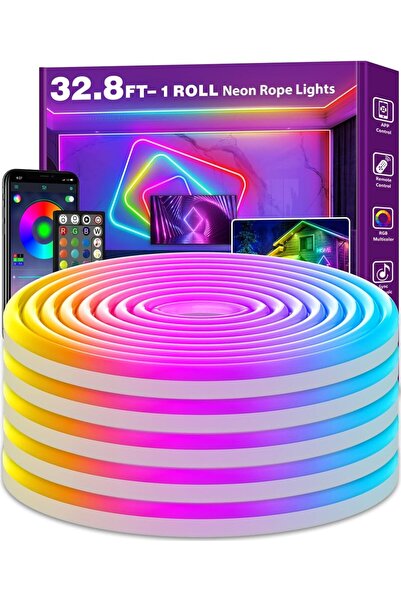Dotail Bandă LED RGB flexibilă tip neon, 10 m, aplicație, telecomandă, moduri...
