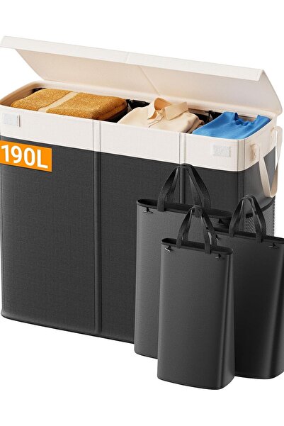 Dotail Furicher Laundry Basket, 190 L capacity, 3 compartments, 82 x 70 x 30 ...