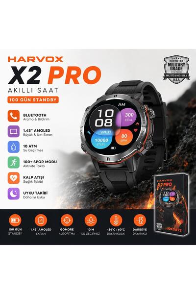HARVOX X2 PRO TANK AKILLI SAAT BİLDİRİM GÖRME iPHONE VE ANDROİD UYUMLU 100 GÜN ŞARJ AKILLI SAAT