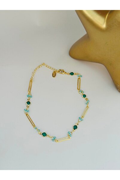 BYYEŞO Green Stone Detailed Steel Anklet