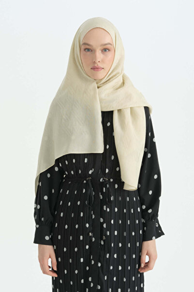 Nihan Logo Pattern Naia Cotton Shawl - Cream