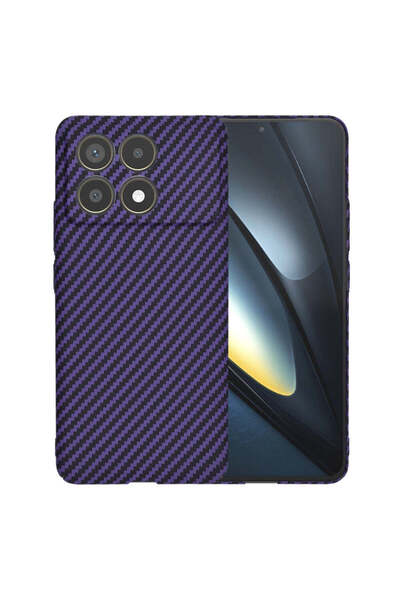 Techsuit Калъф за Xiaomi POCO F6 Pro, карбонов корпус, циан-лилав