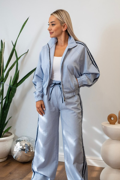 Muna Boutique Stripe Detailed Jacket and Pants Top and Bottom Set