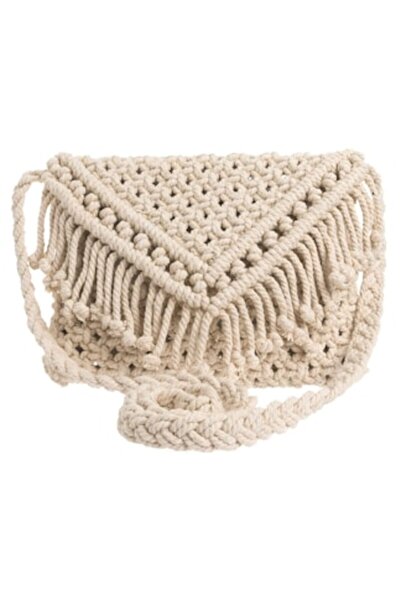 ivokid Geantă crossbody din bumbac cu macrame și franjuri 24x20cm