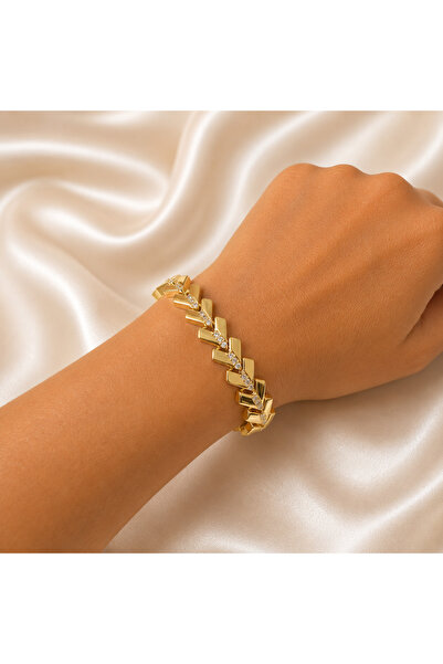 Yonida Jewelry 14K Gold Renk Kaplama Ortası Taşlı Oval Kesim V Tasarım Luxury...