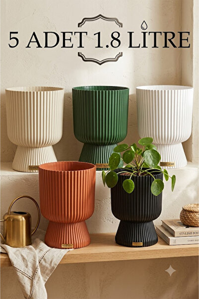 TEMMUZ HOME 5 Adet Lotus Saksı Seti 1.8 Litre Ayaklı Saksı - 19.5 cm X 14 cm ...