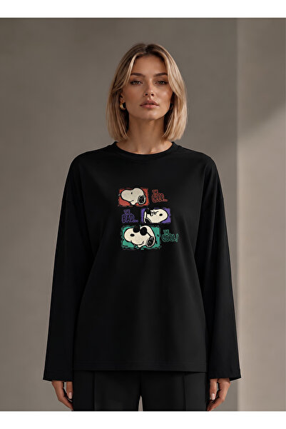 Grafftee Clothing Suerte Snoopy Çizgi Film Karakter Baskılı Siyah Oversize Ge...