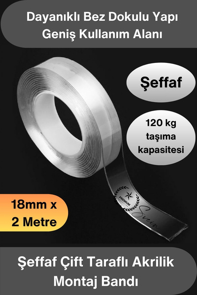Svein #ÇiftTaraflıBant Şeffaf Çift Taraflı Akrilik Montaj Bandı 18mm x 2 Metr...