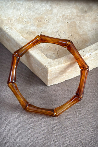 İthal Women's Bamboo Design Elastic Acrylic Bracelet - Trendy Resin Bamboo Fo...
