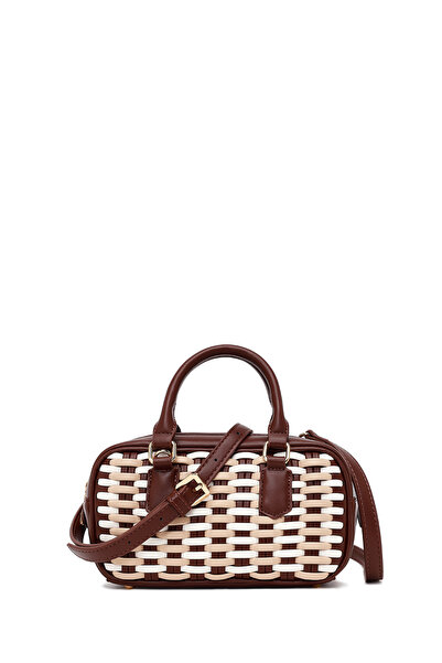 Derimod Women's Brown Long Strap Braided Mini Shoulder Bag 26Sbd249629