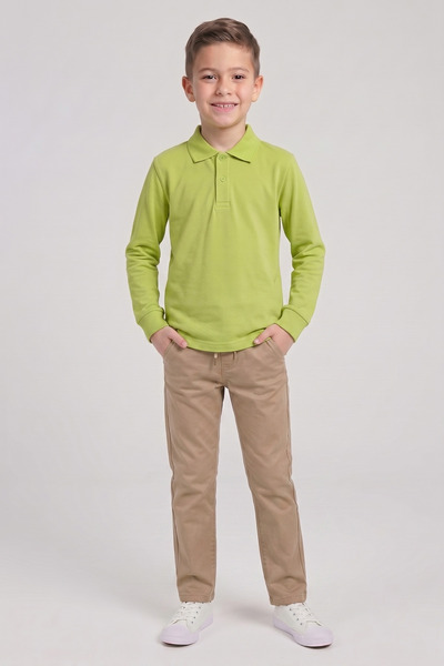 nacar çarşı Boy's Pistachio Green Long Sleeve Polo Neck T-Shirt Beige Ribbed ...
