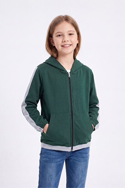 FYK KİDS Girl's Striped Detailed Zippered Hooded Sweatshirt