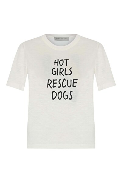 Beauty Omelette Off-White Printed Crew Neck Flared Short Sleeve Tshirt