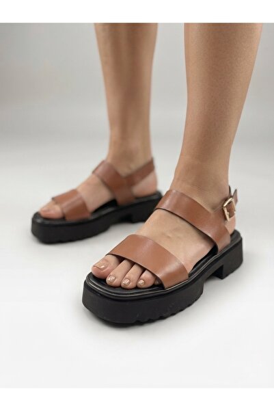 Rüya Shoes صندل نسائي مريح من الجلد الطبيعي مع شريط نعل بولي - 4 سم