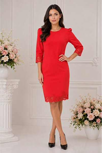 OEM Rochie deosebita, de culoare rosie, insertii fashion aplicate
