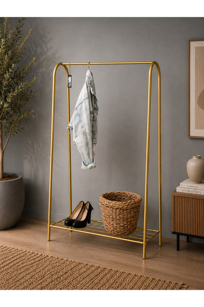 toprakhome ELİT 1 GOLD Metal Raflı Dekoratif Askılık Çok Amaçlı Portmanto Ve ...