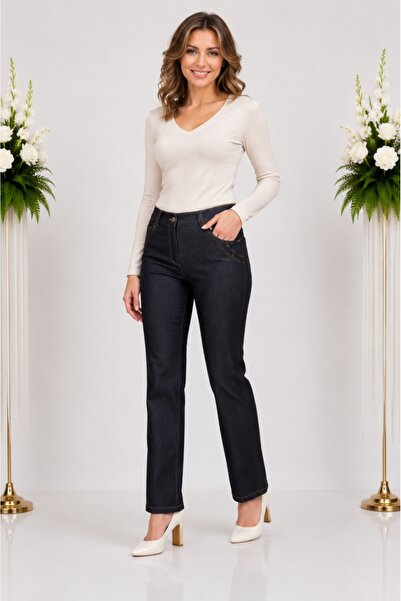 OEM Pantalon lung de stofa cu aspect de blug cu design de buzunare