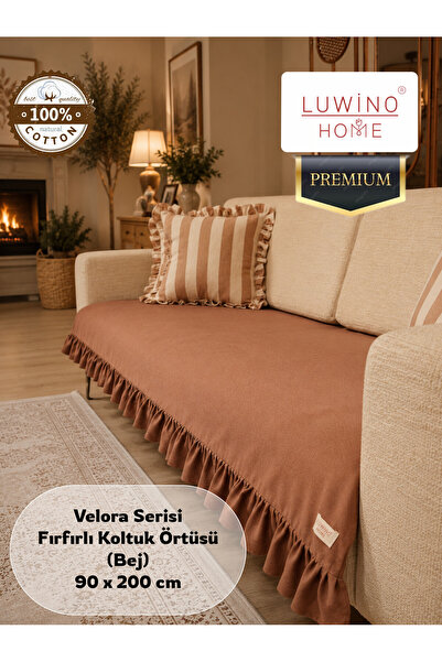 LUWİNO HOME Husă de scaun cu volane din bumbac și in 100%, Seria Velora, Covo...
