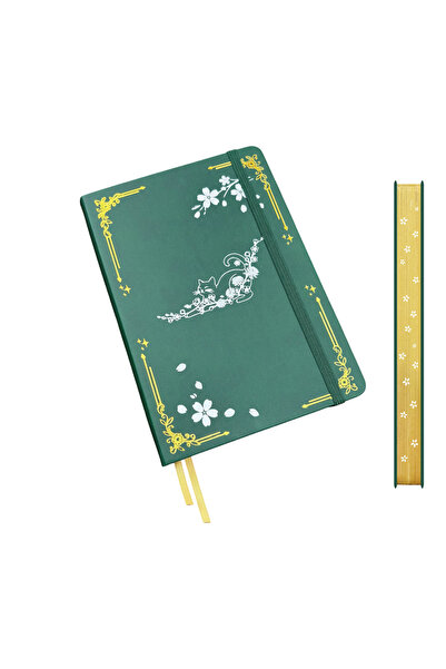 Choice1 Forest Green Cat & Cherry Blossom A5 Dot Grid Journal, 160gsm Thick P...