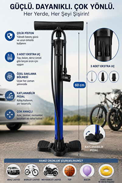 Binbirreyon Pumpa za napuhavanje sa klipom, sklopiva, dvostruka pedala, 60cm,...