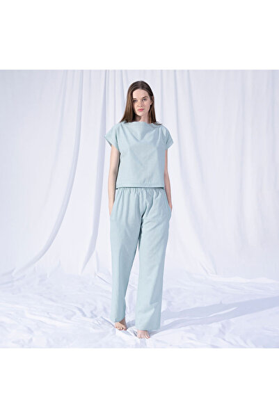 Penelope 100% Linen Short Sleeve Blouse Mint S-M - Serli Keçoğlu Collection