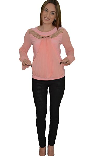 OEM Bluza fashion de ocazie cu pliseuri rafinate, in nuanta de pudra