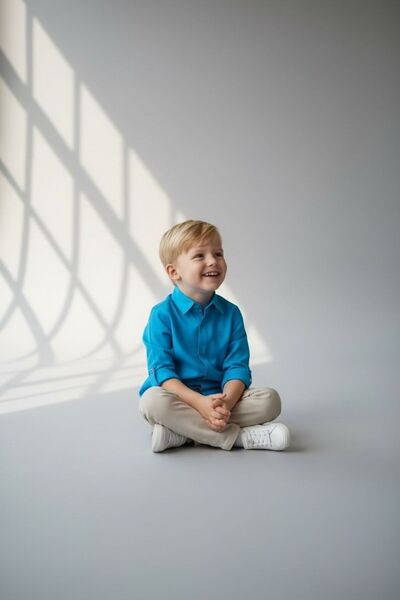 Aslı Türkoğlu Boys' Turquoise Flared Cotton Linen Shirt - Regular Fit Summer Special Occasion Ages 3-14