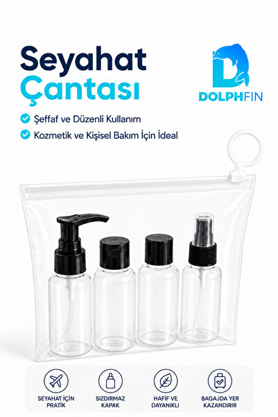 DolphFin 4-Piece Travel Bottle Set with Transparent Bag and Pump Spray Cosmet...