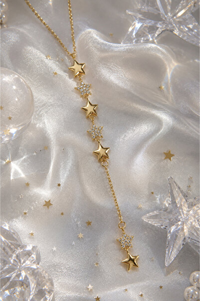 Sylvera Shop Sparkling Starry Steel Y Necklace (Gold Color)