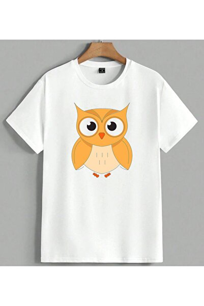 ELFERA Sari Baykus Simple Illustration Printed Unisex Oversize T-Shirt White