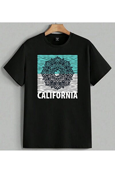 ELFERA California Mandala Turkish Printed Unisex Oversize T-Shirt Black