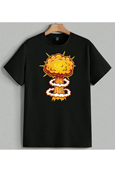 ELFERA Explosion Cloud Funny Printed Unisex Oversize T-Shirt Black