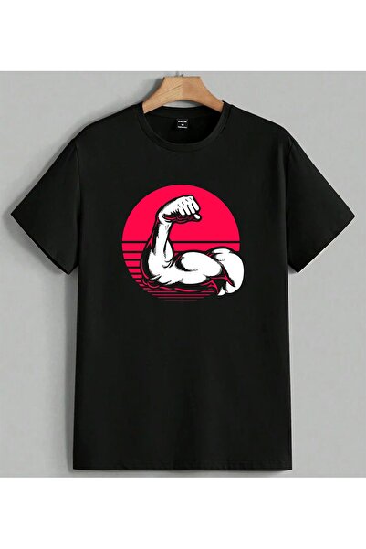 ELFERA Dinosaur Sunset Crvena majica sa printom, unisex, velika veličina, crna