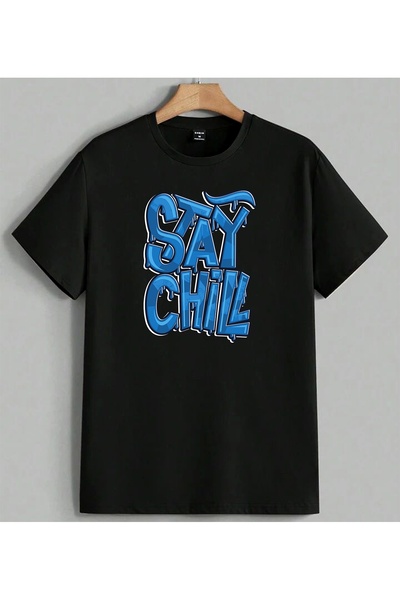 ELFERA Blue Graffiti Stay Chill Printed Unisex Oversize T-Shirt Black