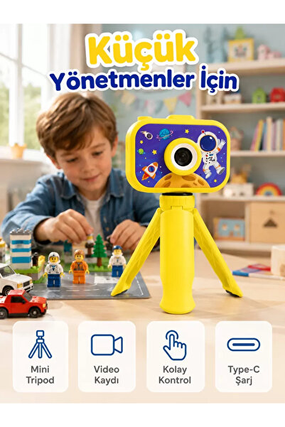 Çocuk Kamerası Fotoğraf ve Video Çekimi Mini Tripodlu Şarjlı Dijital Kamera 2.0 TFT Ekran İth