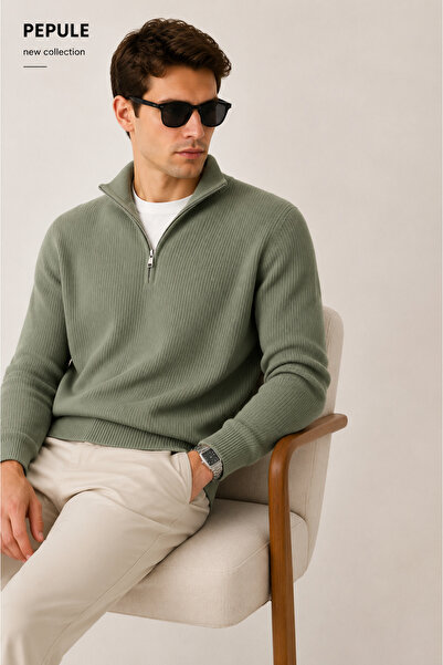 oneoff Men's Premium Half-Zip Ribbed Knit Sweater