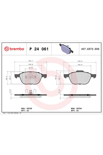 Brembo Set Placute Frana Frana Disc Ford C-Max 2/Focus 3/Grand C-Max Mazda 3/...
