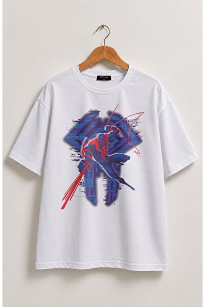 Fuddy Moda Oversize Blue Spider Logo Printed T-Shirt, Unisex Spider Themed Ki...