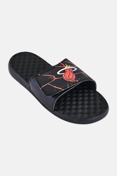 iSlide Men Miami Heat Shattered Logo Slip On Slides, Black