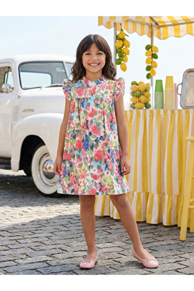 Globus By Styli Globus Girls Multi Color Boat Neck Flutter Sleeves Floral Pri...