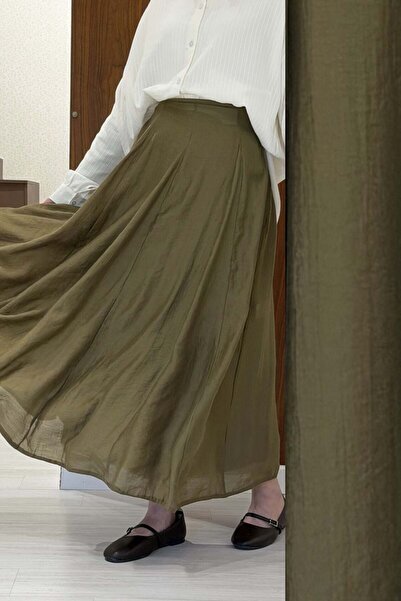 Faya Boutique Khaki Green Covinha Chiffon Skirt